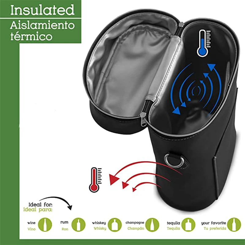 Eco Friendly Cactus Leather Unique Wine Bag  2 Bottles Wine Carrier with vegan leather  Insulated cooler bag  for Wine Lover