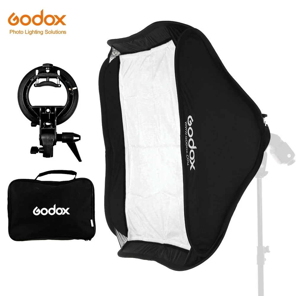 
GODOX 40x40/50x50/60x60/80x80cm Softbox with S Type Bracket Stable Bowens Mount Flash Bracket Mount Foldable Softbox Kit 