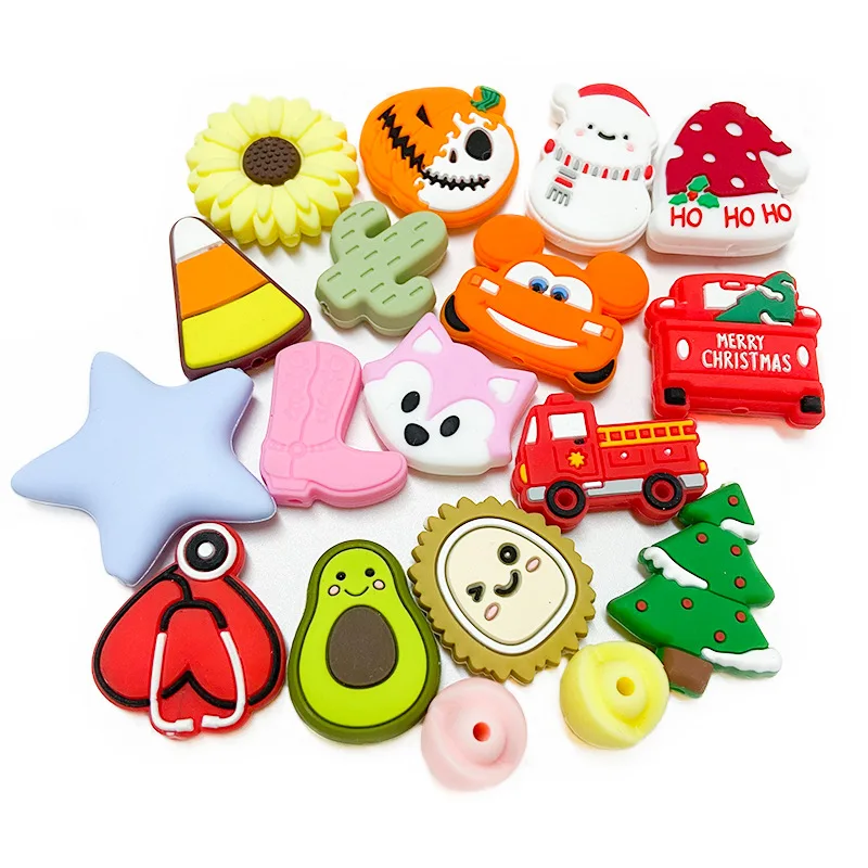silicone beads different sizes charm flower polo stitch head mouse silicone bead focal teachers