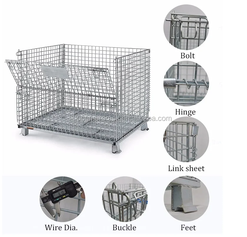 High quality Foldable Mesh Box Wire Rolling Container stacking rack 1000kg
