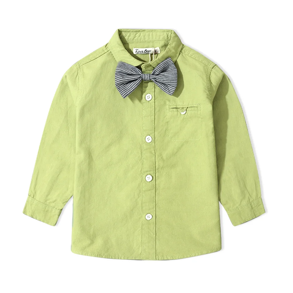 new arrival formal shirt bow tie turn down neck long sleeve solid color cotton custom school uniform for children