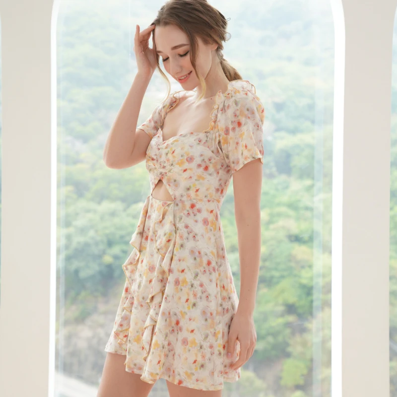 New dress Custom lady dress summer casual Fashion beautiful floral elegant sexy formal evening mini short dress for women girl
