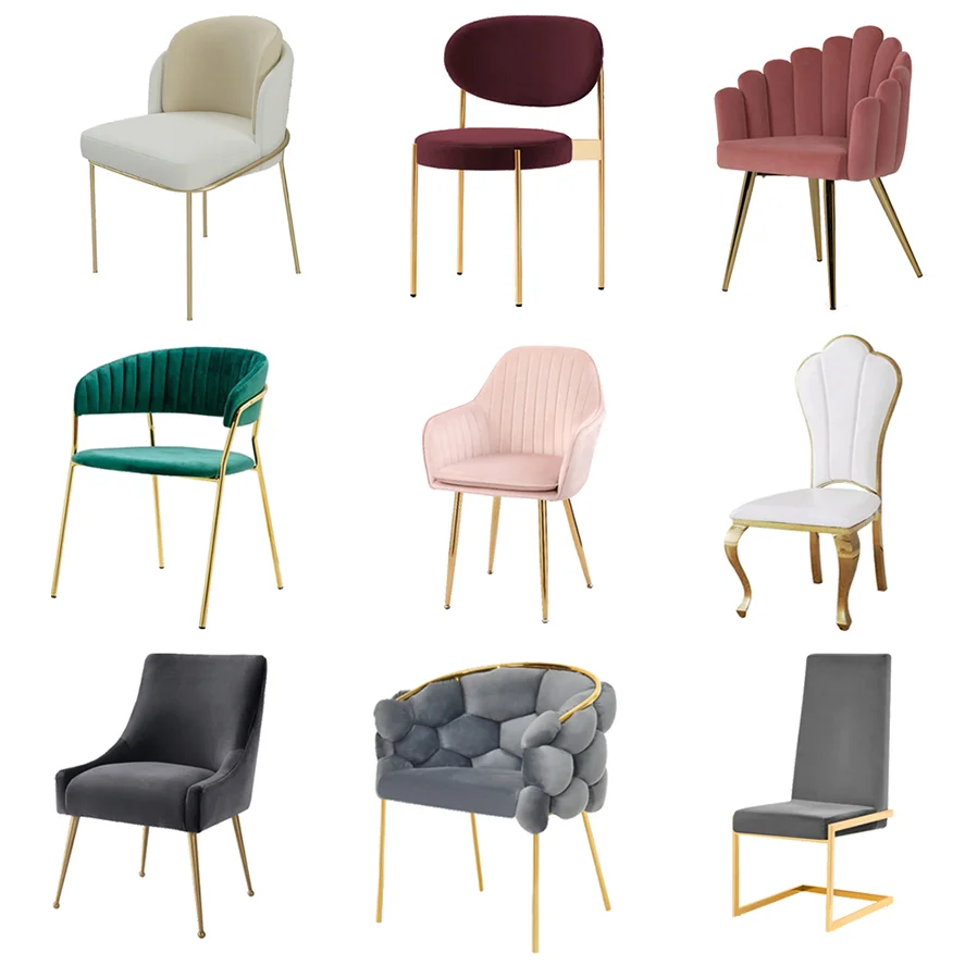 Manufacturer gold nordic velvet round dining  set 6 chairs rattan modern luxury leather dining room chair