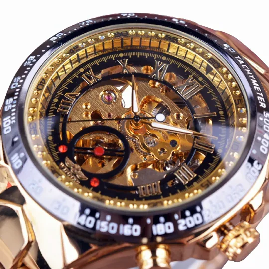 Winner Classic Golden Movement Steel Mens Skeleton Man Wrist Watch Mechanical Top Brand Luxury Fashion Man Automatic Watches