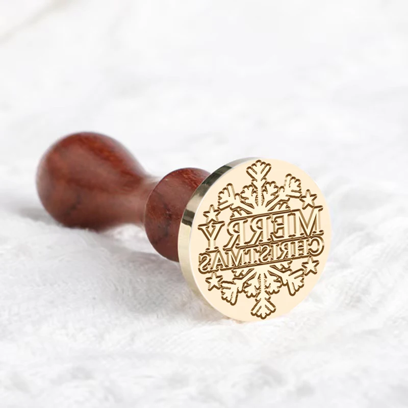 Christmas Tree Language Vintage Brass Head Wooden Handle Removable Sealing Wax Stamp 25mm for Envelopes Wedding Invitations