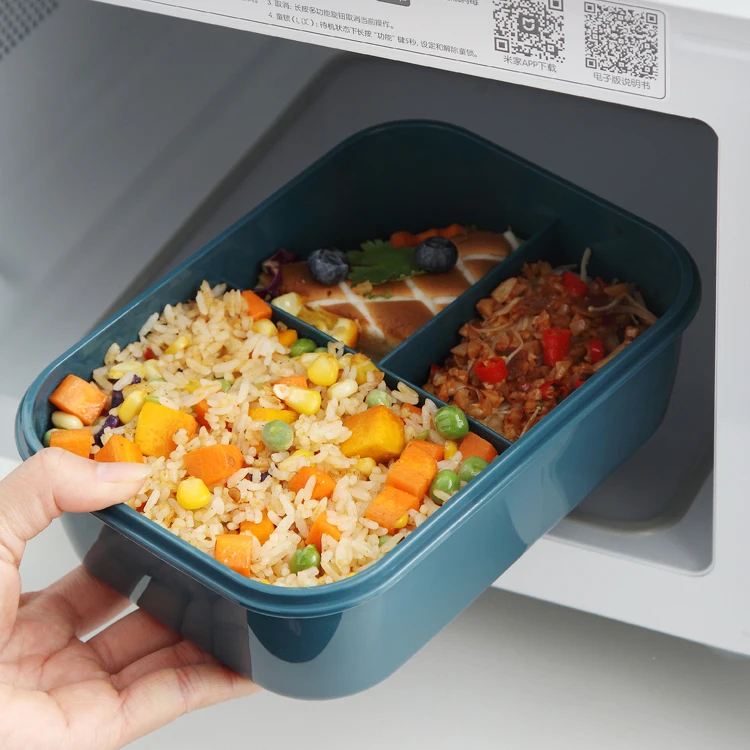 Custom logo Microwave Dishwasher Safe BPA Free Meal Pre Food Container 3 Compartments Bento Plastic Lunch Box