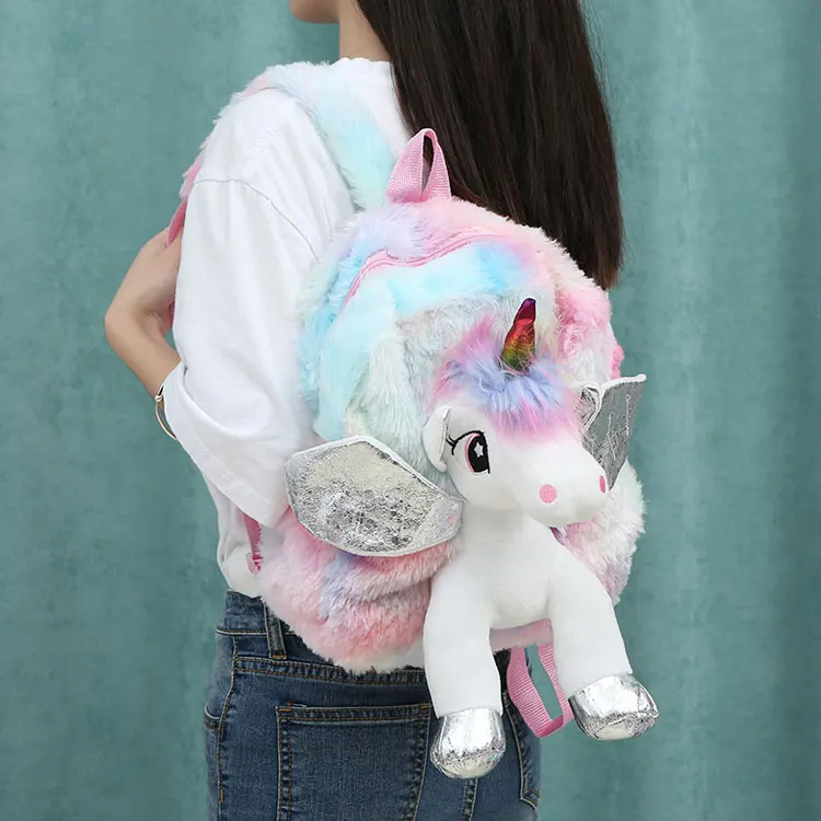 New arrive best quality unicorn Plush toy children cartoon cute girl plush backpack student unicorn plush schoolbag