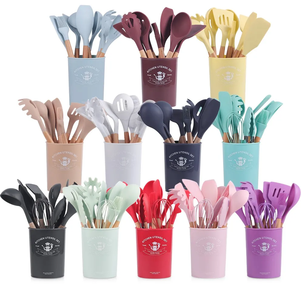 China Supplier Item Free Sample 12 Pcs Set Kitchen Utensils Silicone Kitchen Utensils Support For Spoon And Utensils