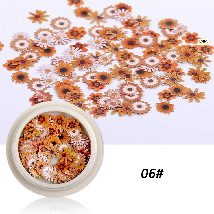 Korean Style Bellis perennis Leaf Flowers Mixed Wood slices Pulp Nail Art Stickers For DIY