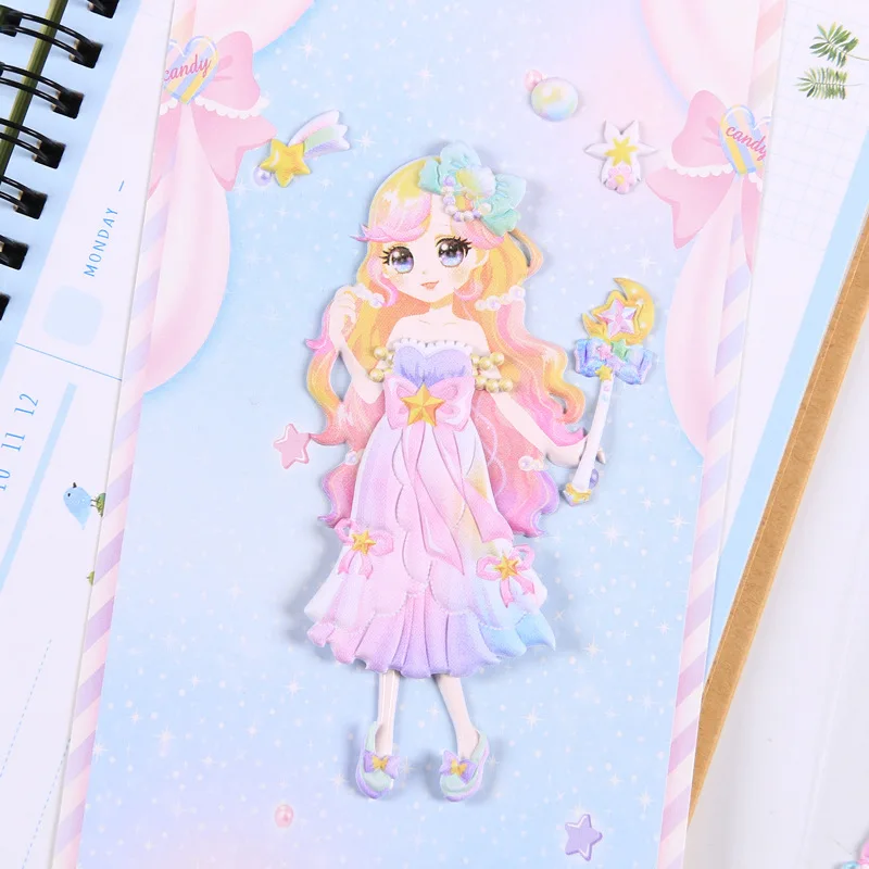 Colorful Ribbon Stickers Kawaii 3D anime puffy cartoon Stickers flowers dinosaur princess foam cute comics stickers