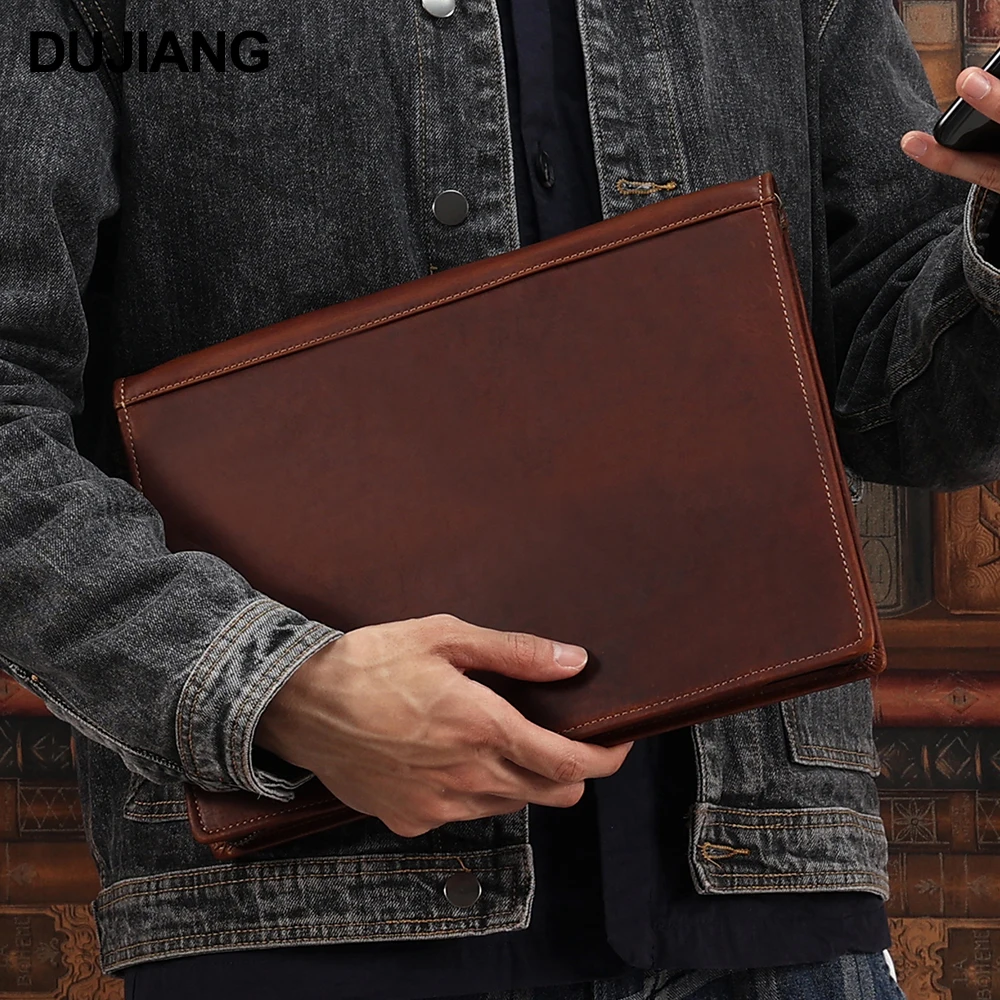 Business Genuine Leather A4 Conference File Folder Document Holder Organizer Bag Zipper Portfolio Folder for 12.9 inch Ipad