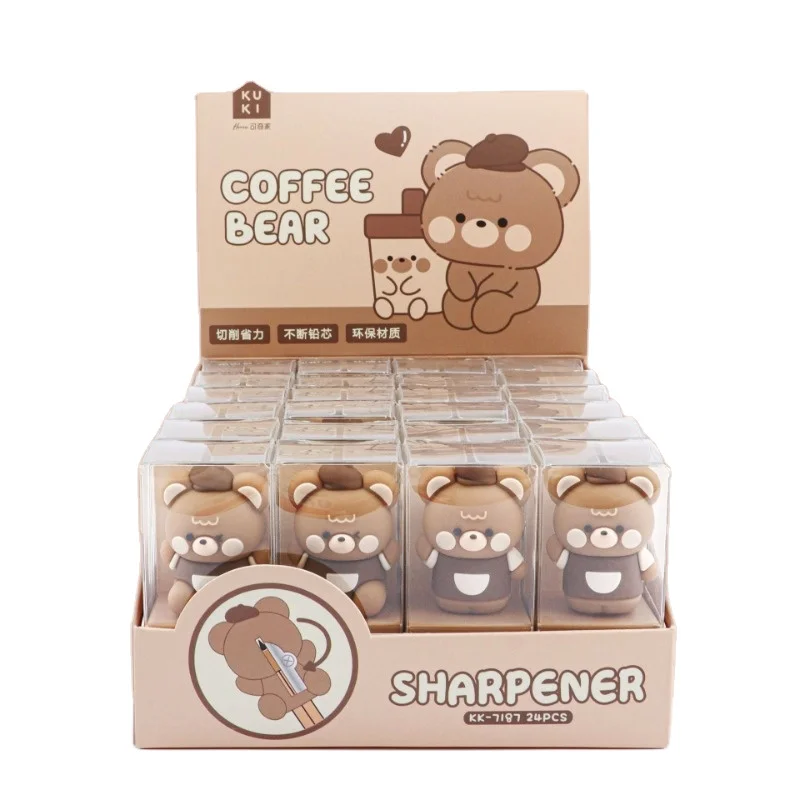 Coffee teddy bear stationery cute cartoon shaped pencil sharpener soft rubber  pencil sharpener student pencil sharpener