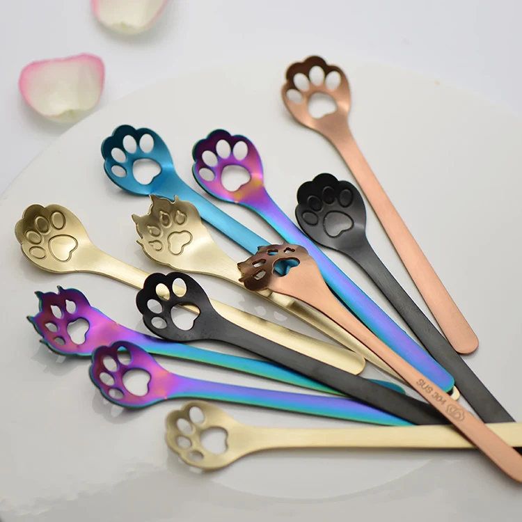 Sweet Design Cat Claw Spoon  Colored Cartoon Spoon Stainless Steel 304 Tea Spoon for Home