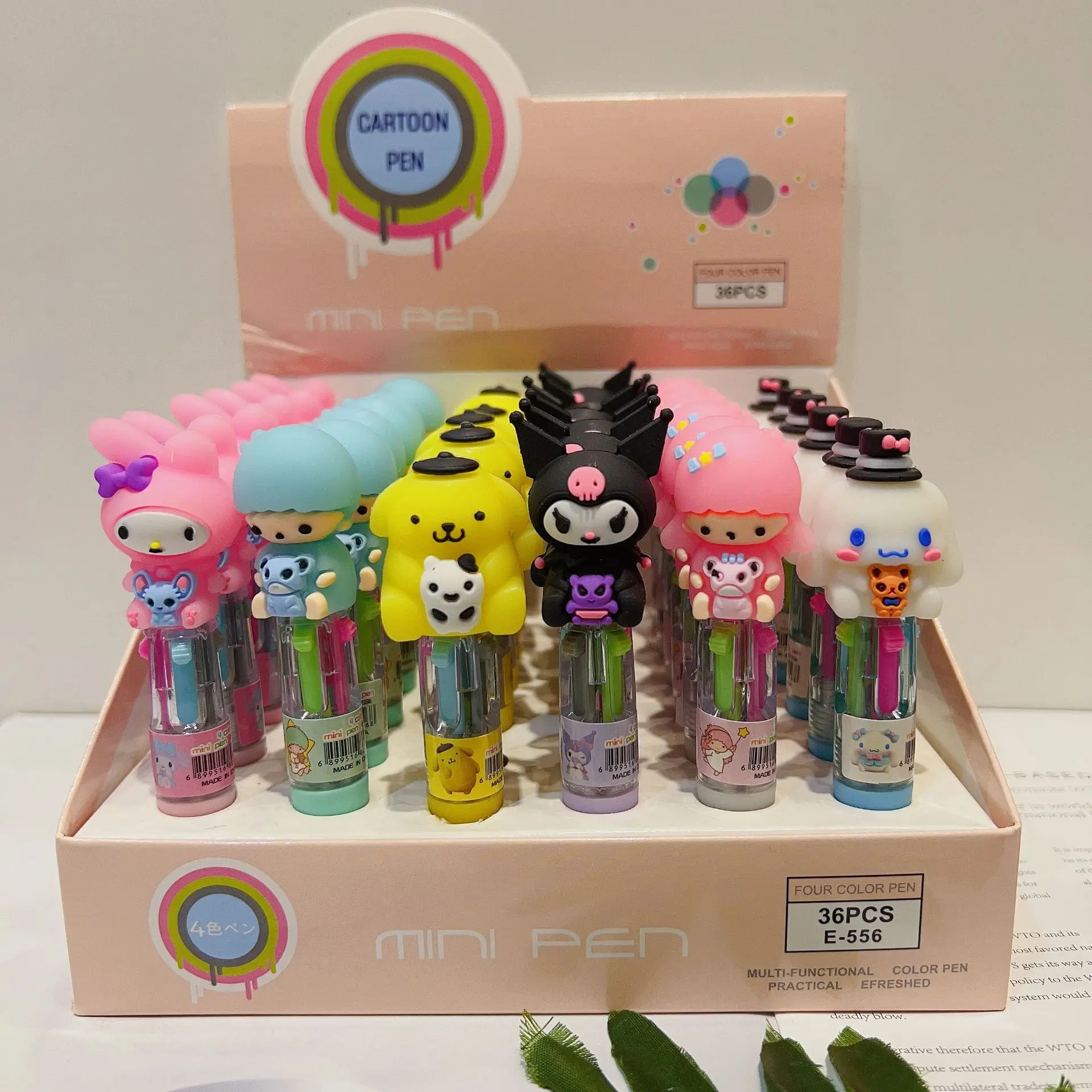 New promotional cute cartoon four-color ballpoint pen student mini multi-color pen press color account pen office supplies