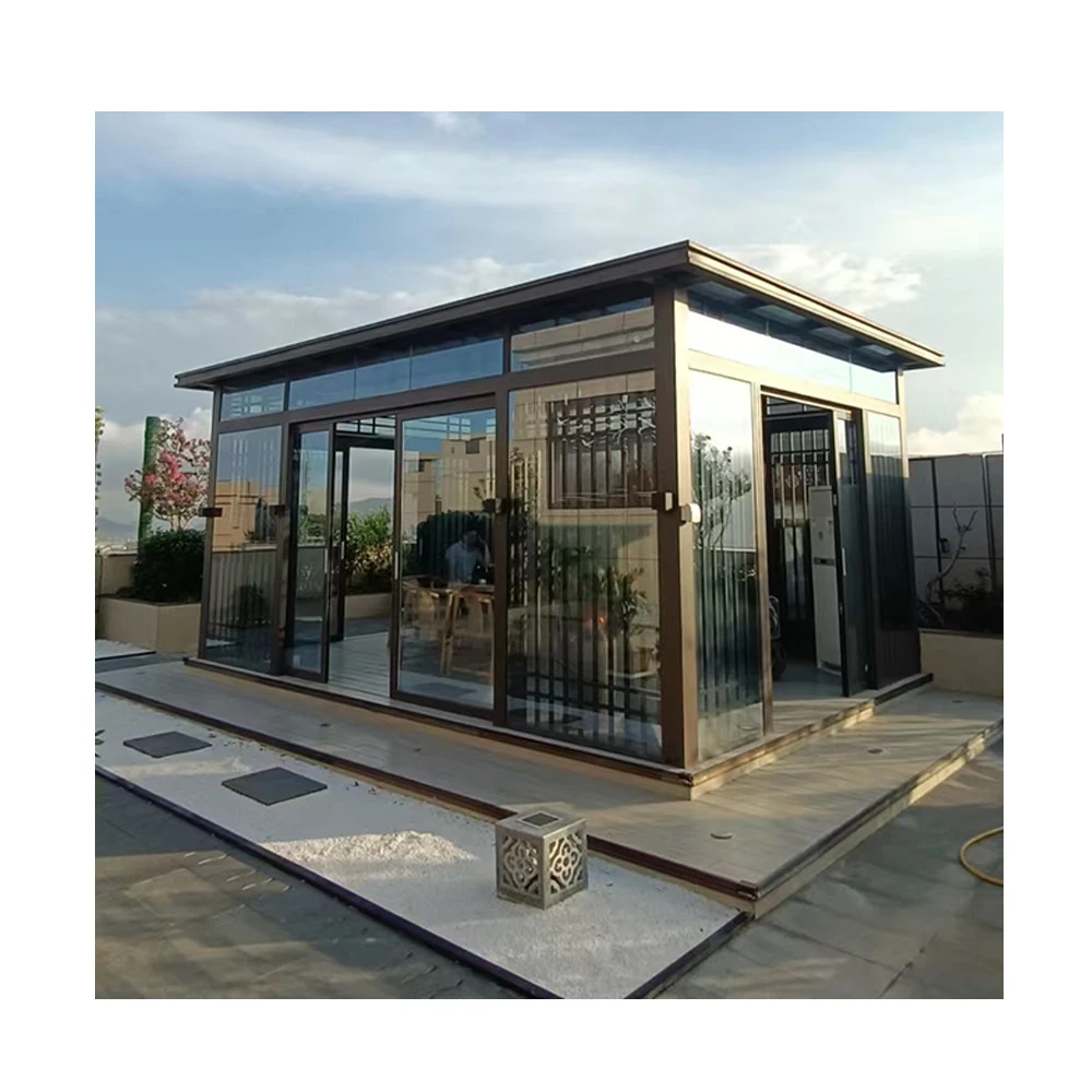 sunlight Room Aluminum Glass Conservatory Outdoor Sun Room Glass House with Skylight Roof windows