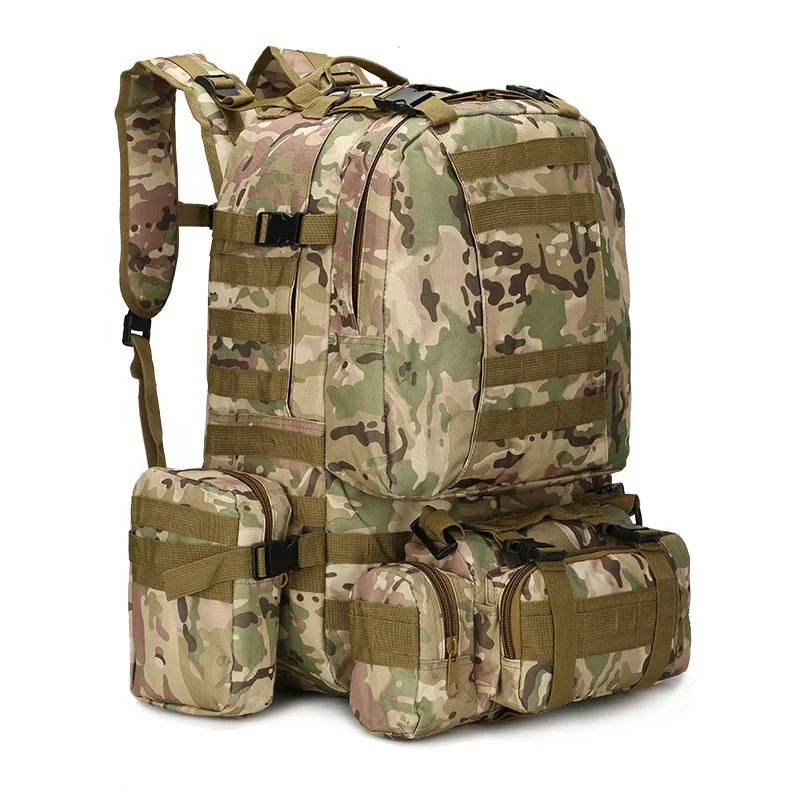 Camouflage Fishing Backpack Nylon Outdoor 3-Day Pack 50L Survival Rucksack 600D Molle Bag Perfect for Hiking Trekking