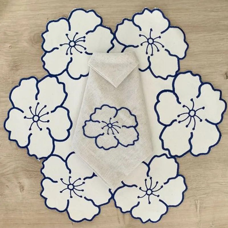 Nature Linen Napkins Hemstitch Embroidery Linen Dinner Napkin Custom LOGO Placemats Restaurant Wedding Handmade Customized Logo