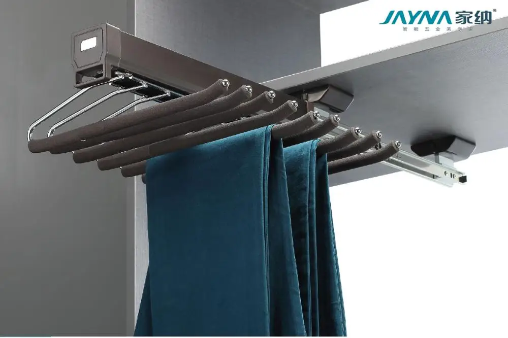 
Jayna Wardrobe Top Mounted Pull Out Aluminum Metal Foam Glue Clothing Hanger Rack Trousers Pants Hanger With Slides 