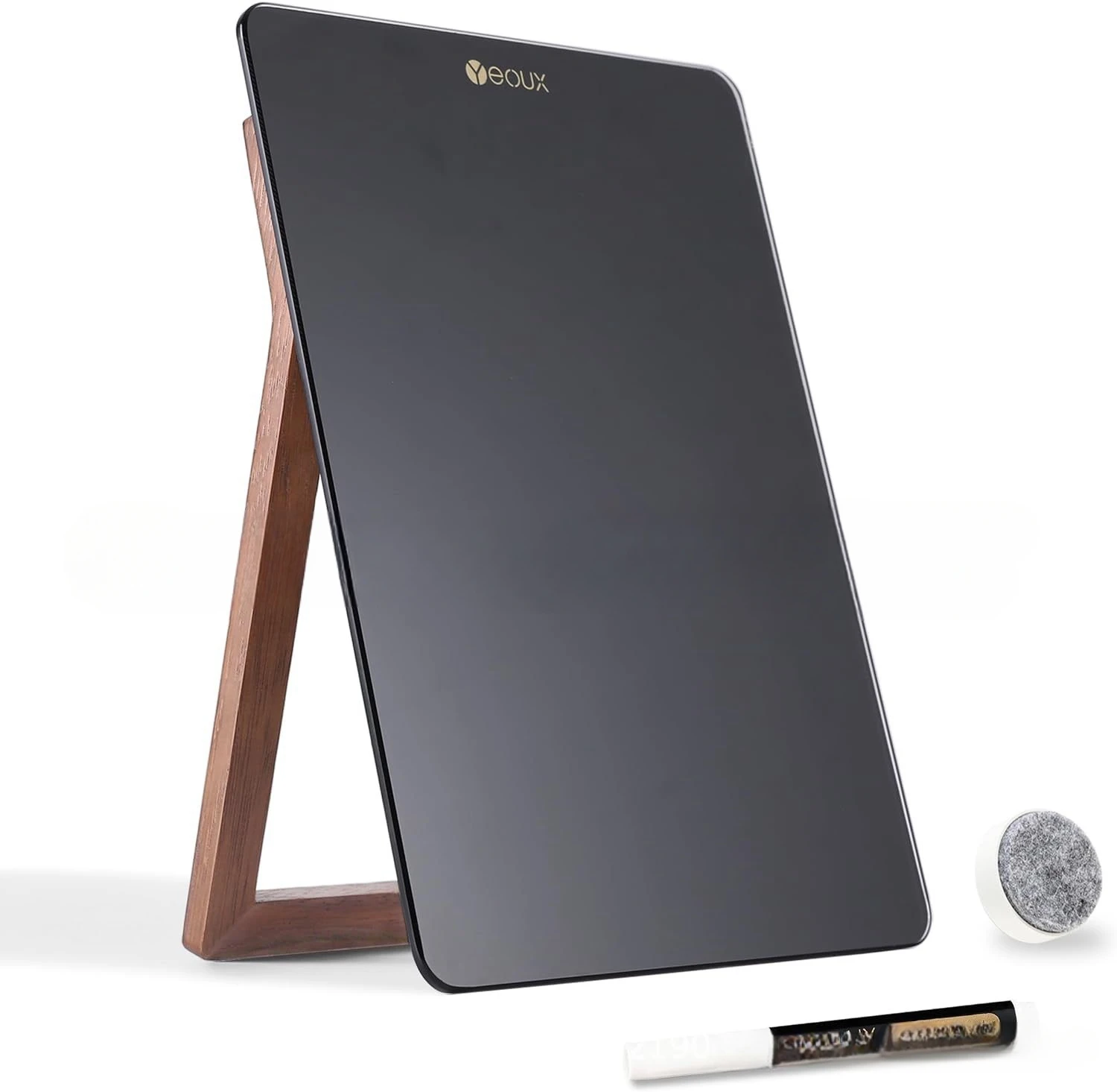 Desktop Tempered Glass Dry Erase Writing Board with Wooden Stand Computer Desk Pad Whiteboard Note Board For Home Office