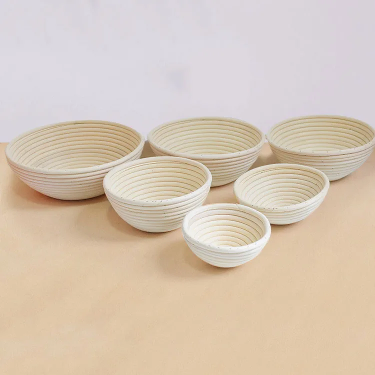 OEM Custom Logo 9 inch Natural Rattan Cane Round Dourdough Bread Proofing Basket Banneton Basket Dough Rising Basket with Liner