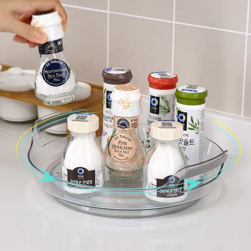 Pantry countertop 360 degree rotating comdiment spice storage holder plastic kitchen seasoning rotating organizer
