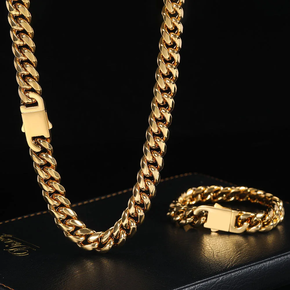 wholesale women hip hop jewelry miami cuban link necklace 316l stainless steel 8mm 10mm 12mm 14mm 18mm men 18k gold cuban chain