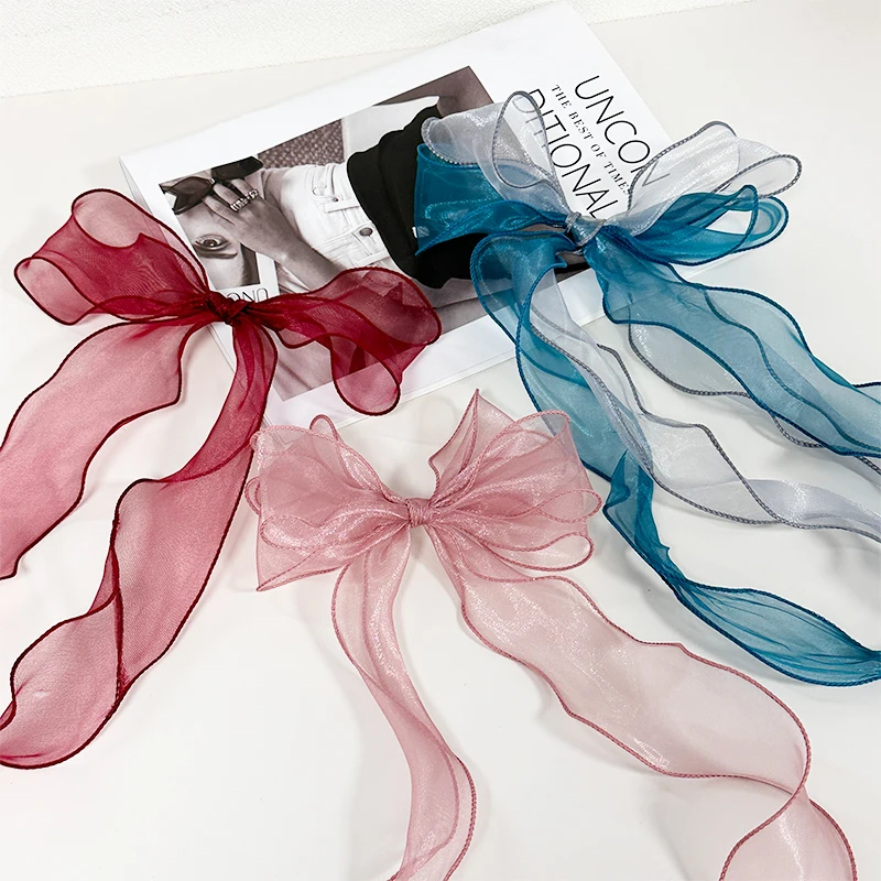 Wholesale custom logo woven edge double face tulle sheer organza gift Chiffon ribbon for gift wrapping Packaging color Ribbon