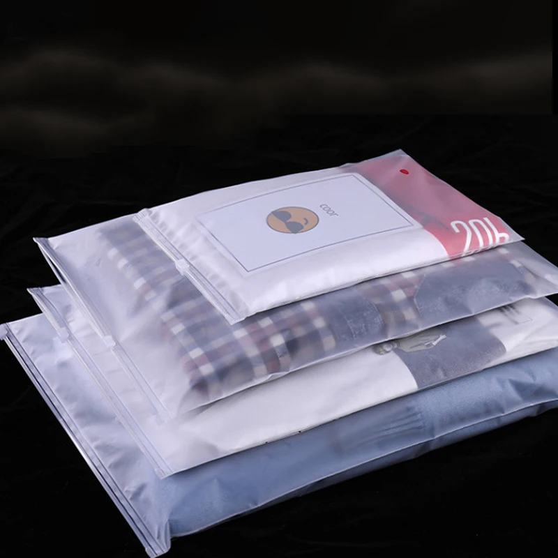 PE Self-sealing Clothes Bag Translucent Transparent Frosted Zipper Sealed Plastic Bag Hats Customized Clothes Socks Zipper Bag