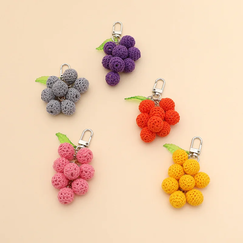 Colorful Grape Mesh Knitting Yarn Car Keychain Bag Charm Pendant Hanging Bag Decoration Ornament