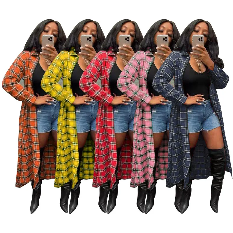 Fashionable Street Wear Loose Long Plaid Coats long jacket women fall clothes long coat for women plaid jacket