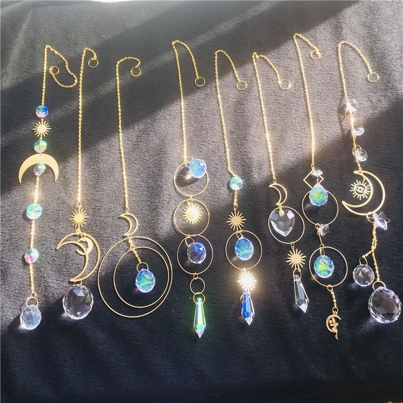 Decorative Window Wall Car Hanging Moon Wind Chime Crystal Prism Hanging Chandelier