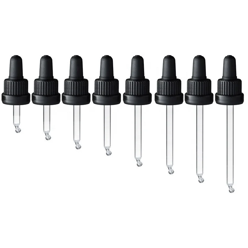 tamper evident plastic dropper cap 18 mm matte black dropper with glass pipette for essential oil bottles