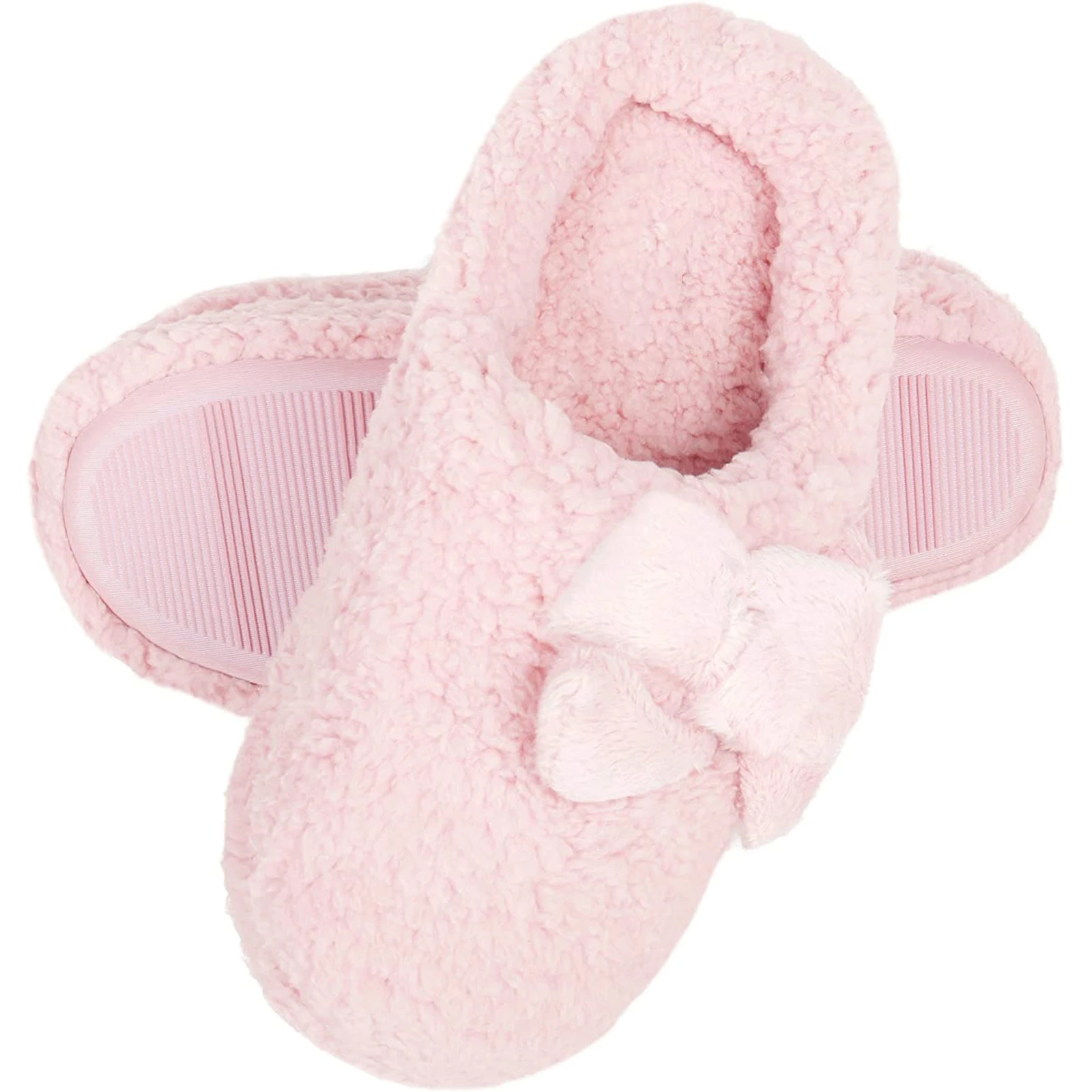 Womens Plush Marshmallow Slide on House Slipper Clog with Memory Foam Insole TPR Outsole Ladies Home Winter Slippers