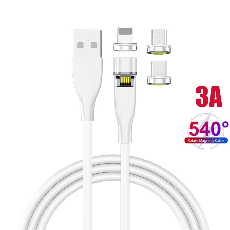 
2021 New Mobile Phone Accessories 540 Rotation 3A Fast Charging Magnetic USB Data Cable For iPhone Samsung Huawei Xiaomi 