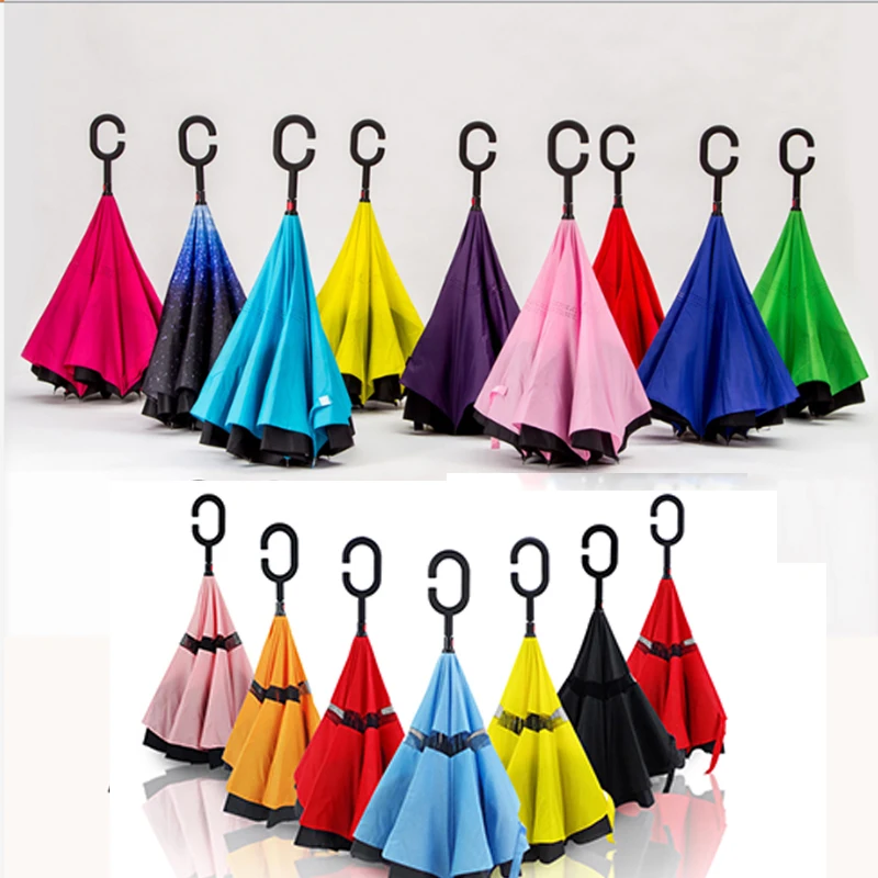 2021 Новые товары, лидер продаж, в наличии, изготовленный на заказ, двухслойный, С-образной ручкой, обратный Зонт с принтом логотипа