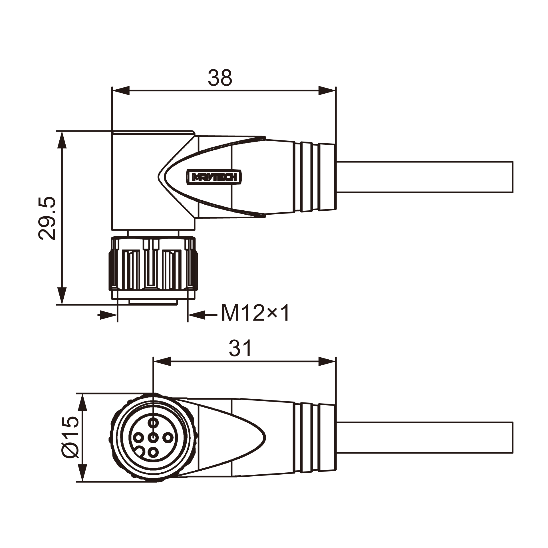Marvtech M12 Угловой Женский-код литой разъем EWAF4-2/C00 для автоматизации датчик/коробка