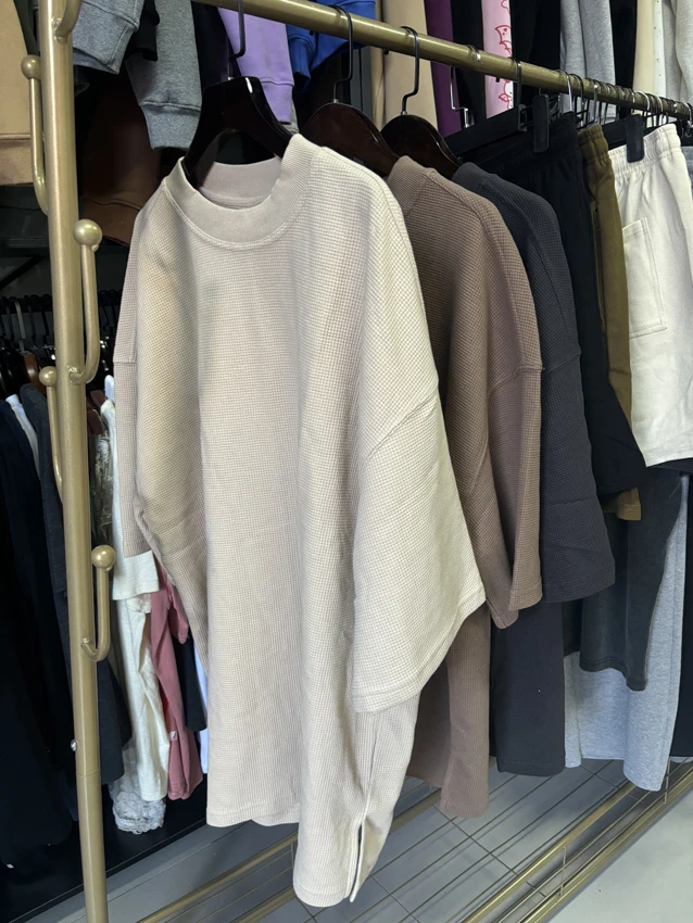 Thermal Waffle Knit T Shirts Custom Mens Short Sleeve Long Sleeve Cotton Waffle Soft Blank Solid Men Slim Fitted T-Shirt