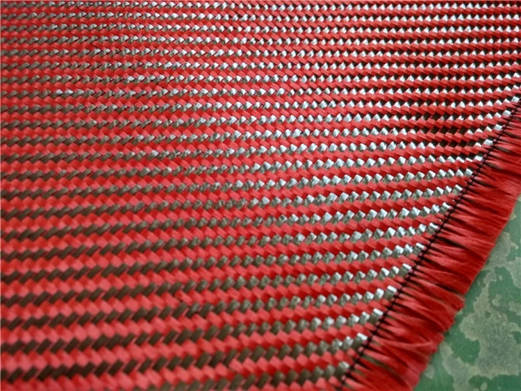 Factory Custom 3k 200g Red Plain Carbon Fiber Aramid Fiber Hybrid Fabrics Colored Red Carbon Fiber Fabric Roll Price
