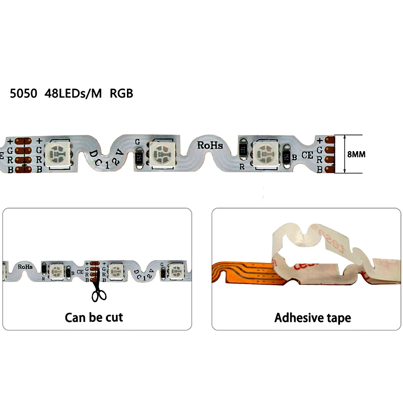 S-Shape Decorative SMD5050 2835 S Shape RGB 12V Flexible LED Strip Bendable LED Strip Light RGB LED Flexible Strip Lighting