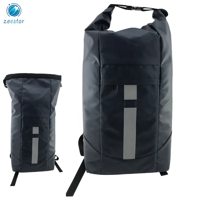 Roll Top Laptop Backpack with Reflective Strap Waterproof Zipper for Daily Travel