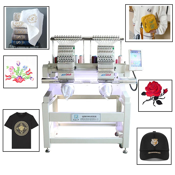 QHM&REVHON 2 head Computerized Industrial Cap/Garment Embroidery Machine