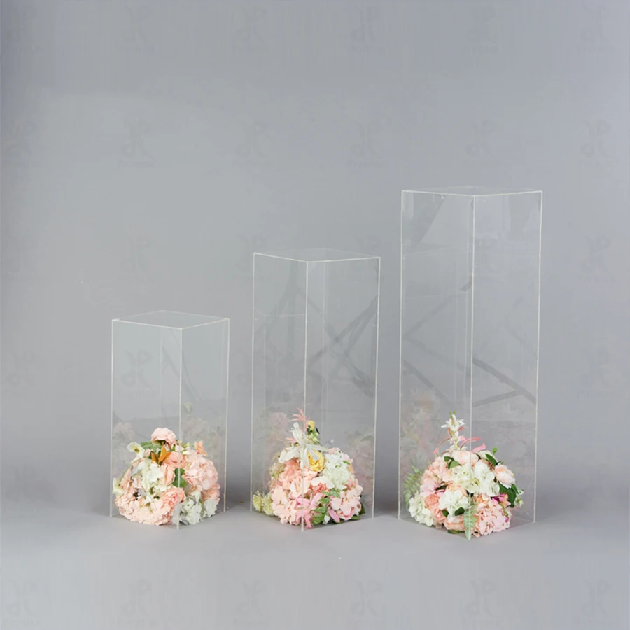 Acrylic Clear Square Pillar Wedding Roadway Decoration Props High Quality Custom Flower Stand