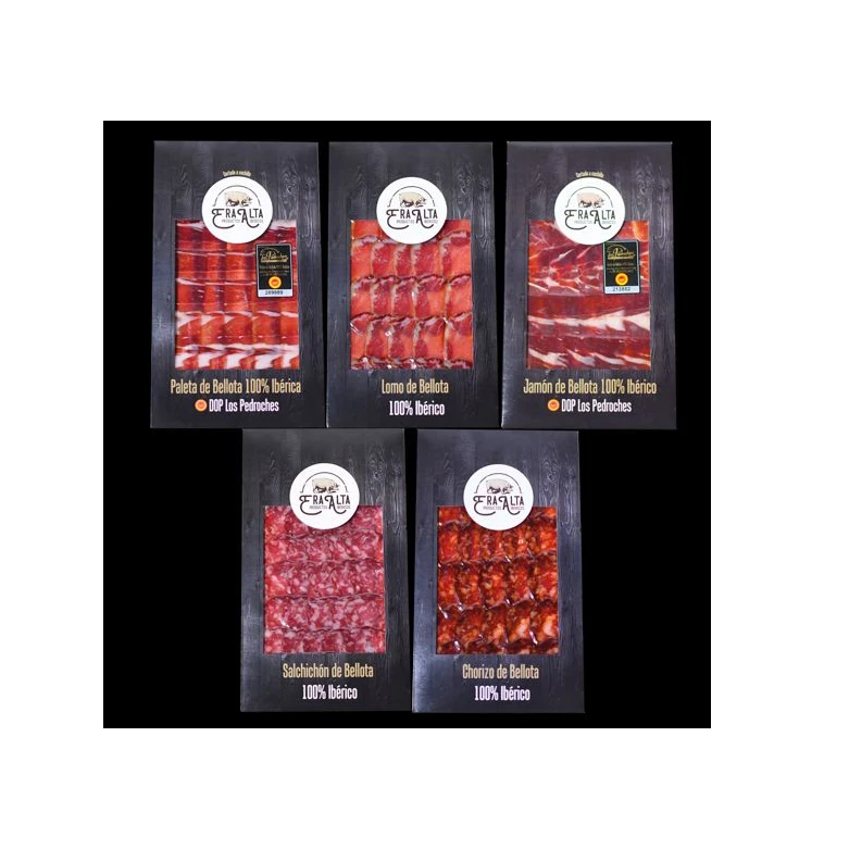 Era Alta Spain Iberian Shoulder. Sliced. Wholesale vacuum packed. Acorn fed cured salted pork shoulder dried meat slice ham