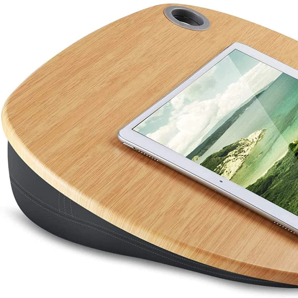 Lap Desk - Fits up to 14 inch Slim Laptop, Laptop Stand with Pillow Cushion Bamboo Grain Platform laptop desk with cushion