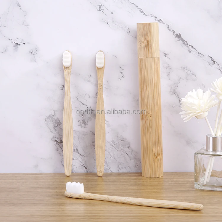 Ultra soft 10000 nano bristle adult bamboo toothbrush with wooden protective case