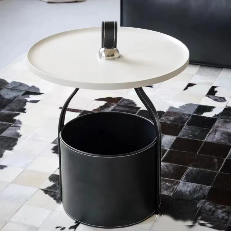 British designer black living room coffee side table lamp table storage made with saddle leather coffee table creative