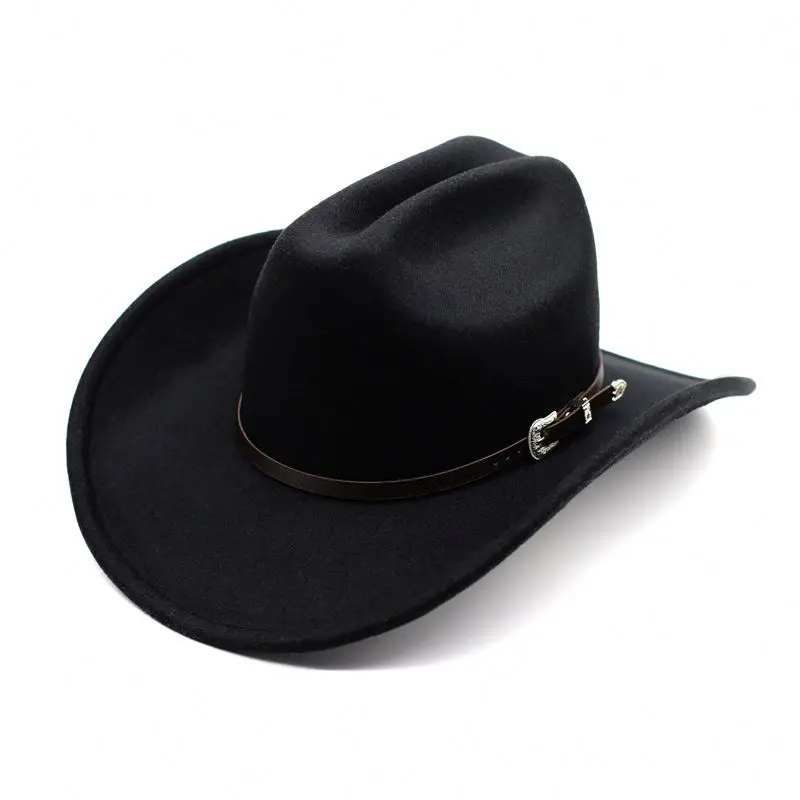 STS Custom Wholesale New Trendy Shape Bulk Beer Bar Events Sombreros Black Faux Wool Felt Fedora Hot Selling Western Cowboy Hats