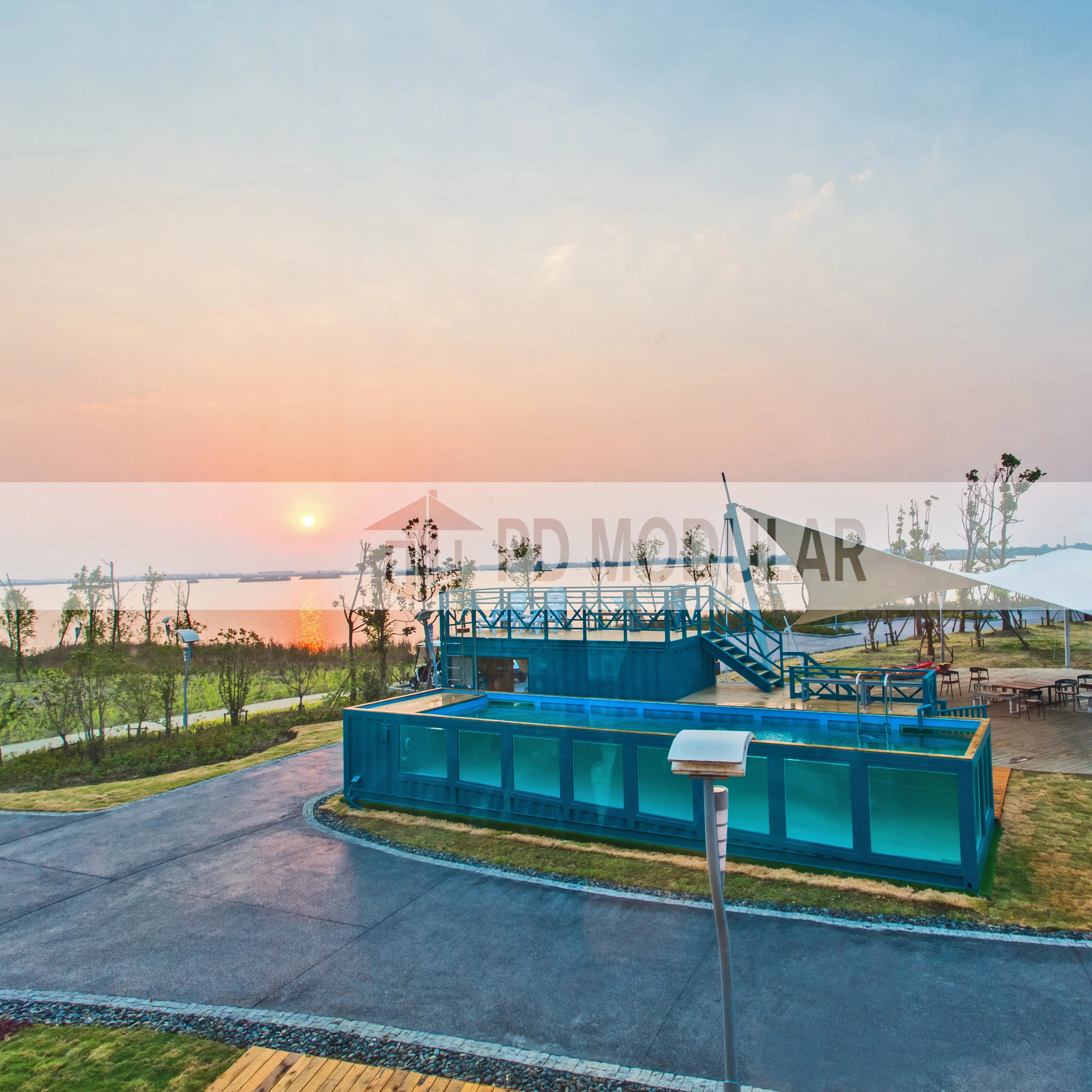 Custom size portable mobile outdoor  container pool swimming pools with acrylic glass and colorful light