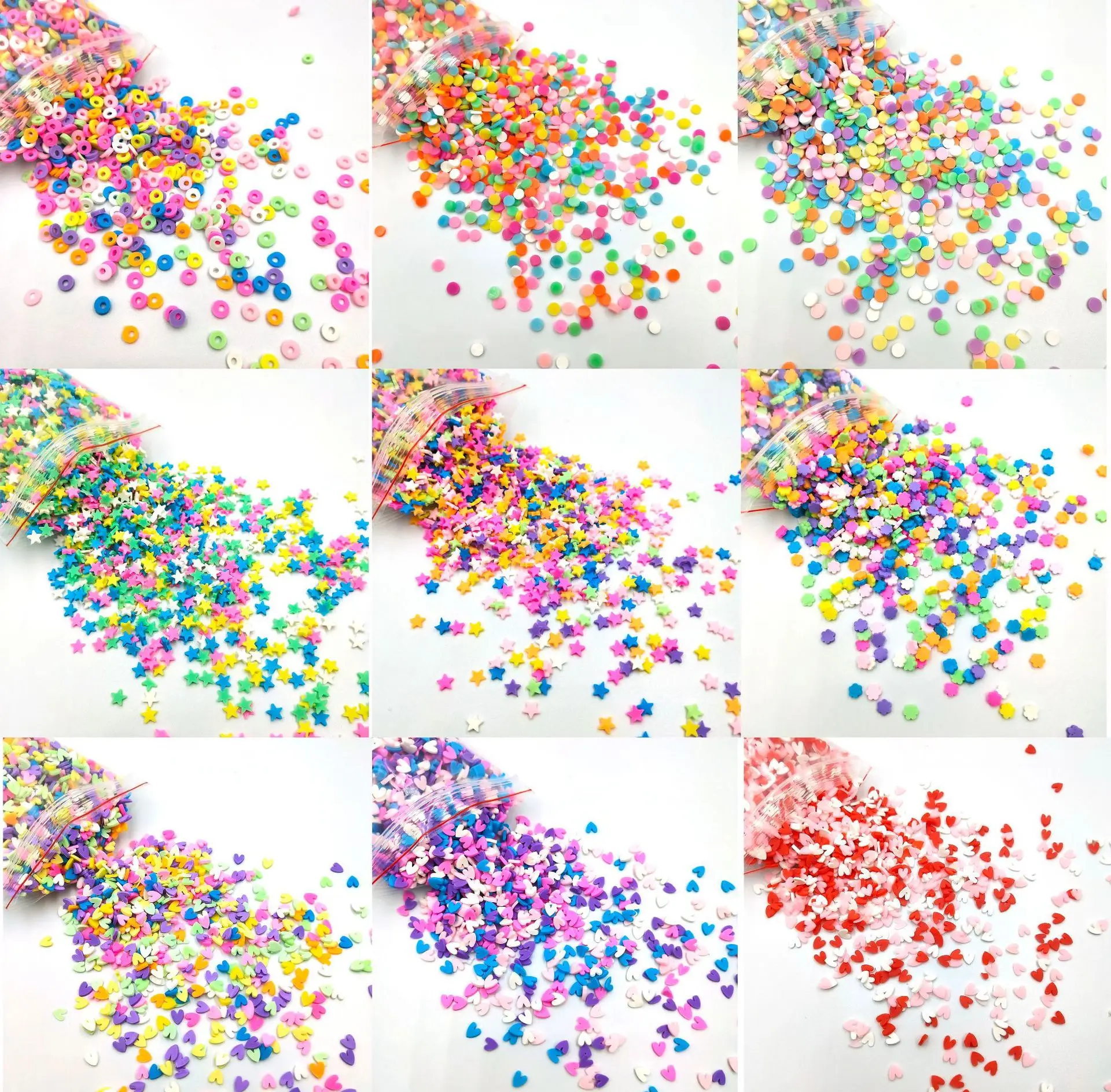 New Style 100g/bag Flower Heart Star Disc Mixed Colorful Small  Polymer Clay Slices Decoration Accessories For DIY Slime