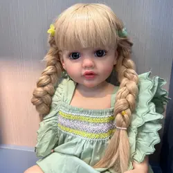 NPK 55CM Reborn Doll Full Body Silicone Soft Touch Reborn Toddler Princess Betty Lifelike Real Bebe with Long Blond Hair